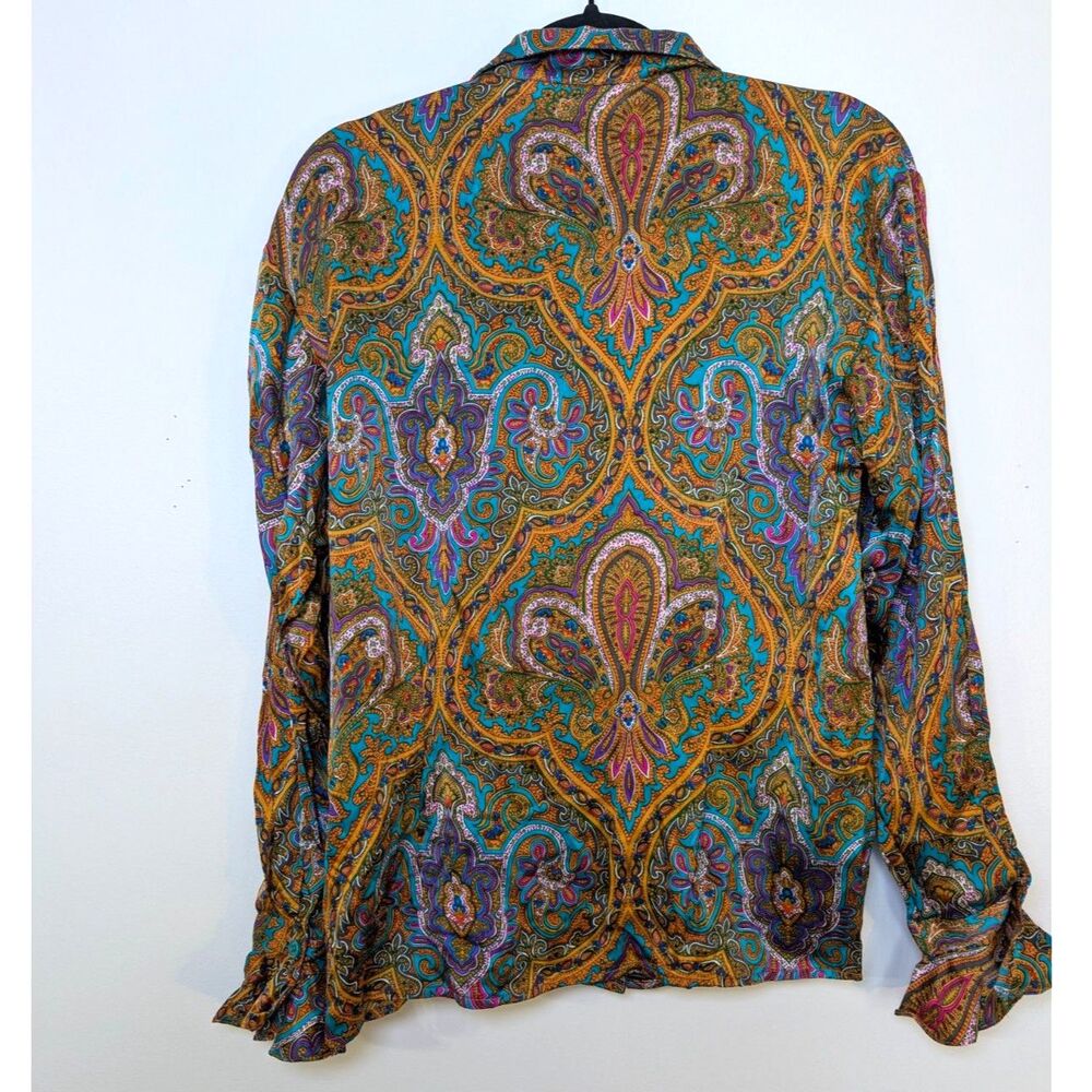 Vintage 90s Silk Paisley Blouse Size 8 Jewel Tone Boho Luxe Button Front Top - Picture 7 of 7